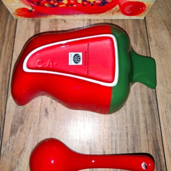 Clay Art Chile Peppers Salsa Server 2-Piece Ceramic Red Green 9890 - Picture 6 of 6